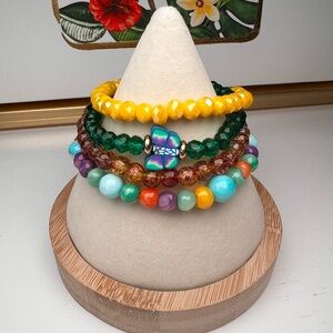 Colorful Beaded Stretch Bracelet Stack Butterfly Charm Boho Festival Jewelry Y2K